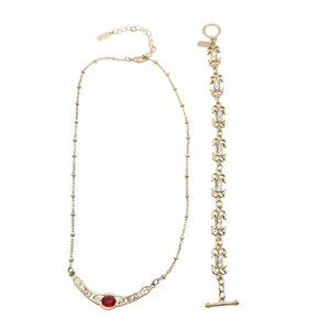 DOWNTON ABBEY Gold Tone Rhinestone Necklace 18.5" & Bracelet 7" Victorian